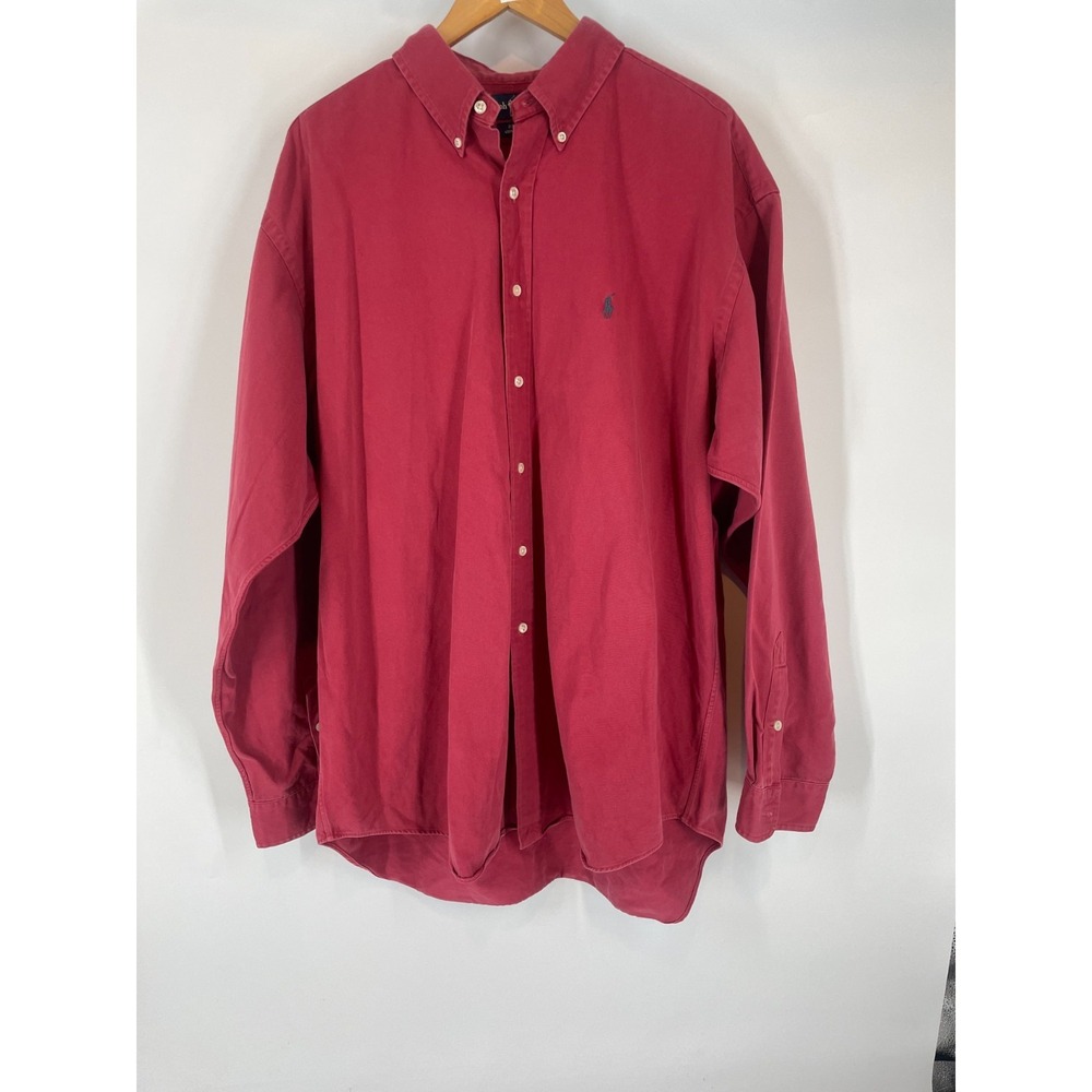 Vintage Ralph Lauren Cotton Pony Logo Long Sleeve Blake Button-Down Shirt Red XL